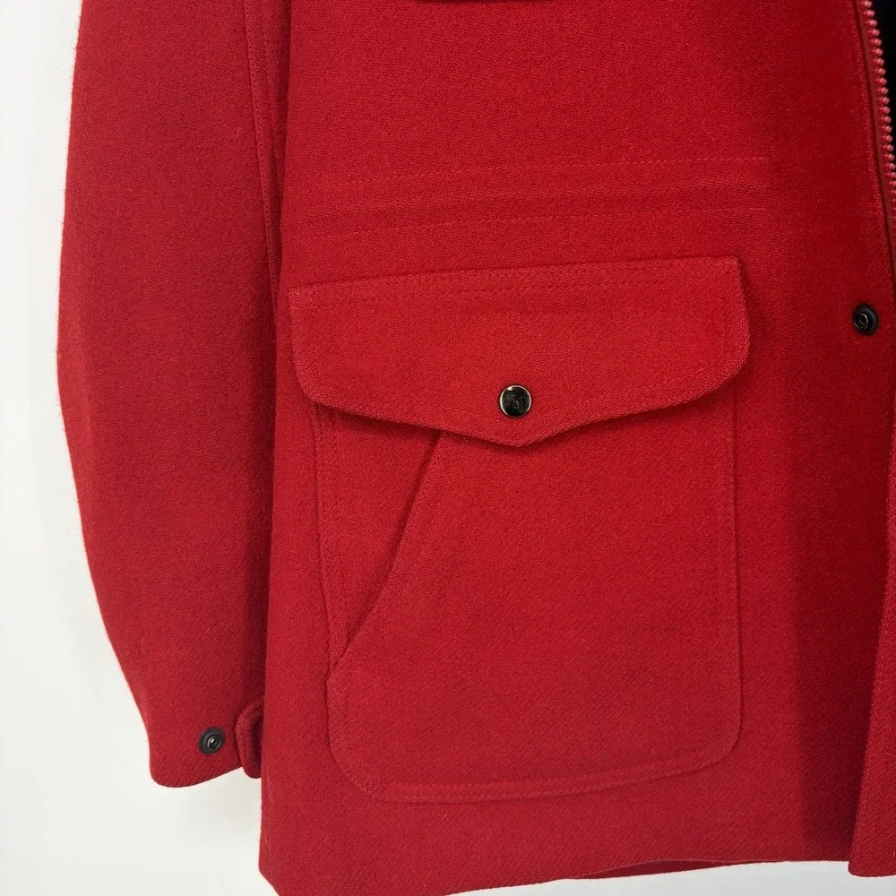 VTG 70s Lobo Pendleton Women 40 Hooded Red Wool Coat Plaid Grunge Chore Barn M - Picture 9 of 10
